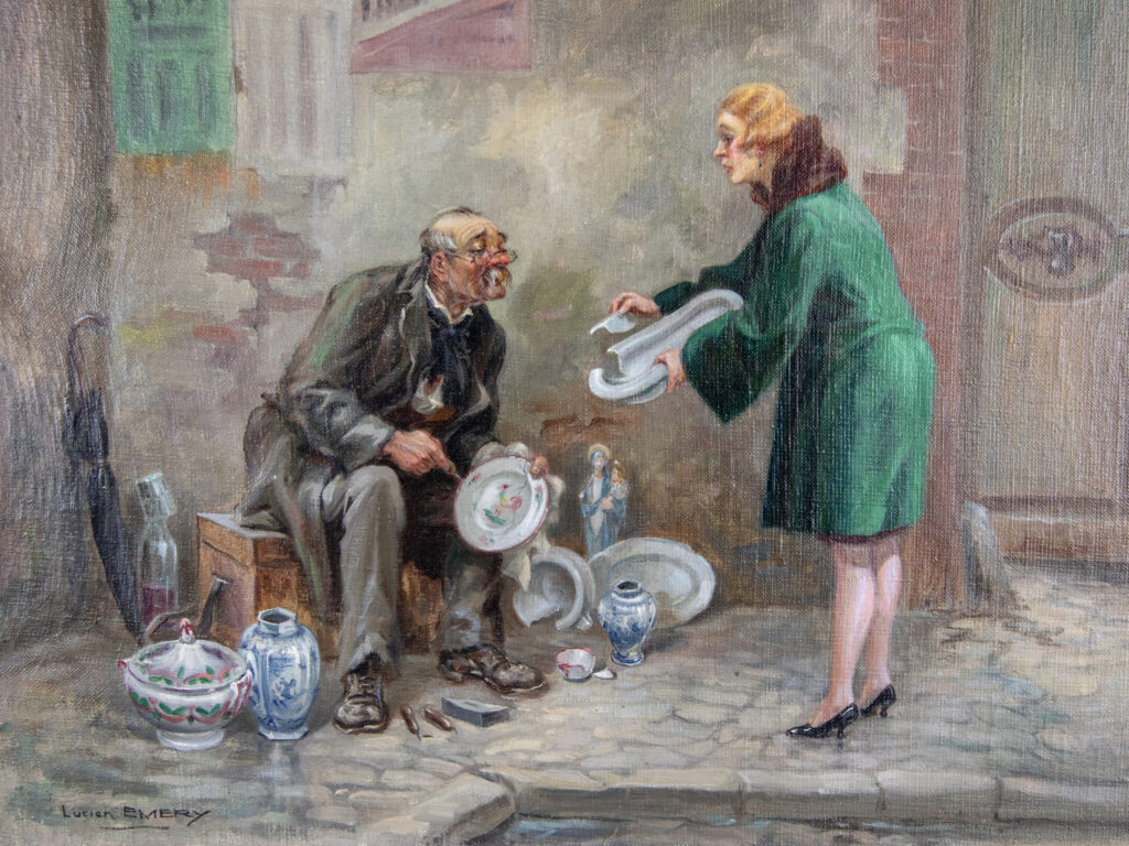 Антикварний живопис «Вуличний майстер», Lucien Emery (1874-1965)