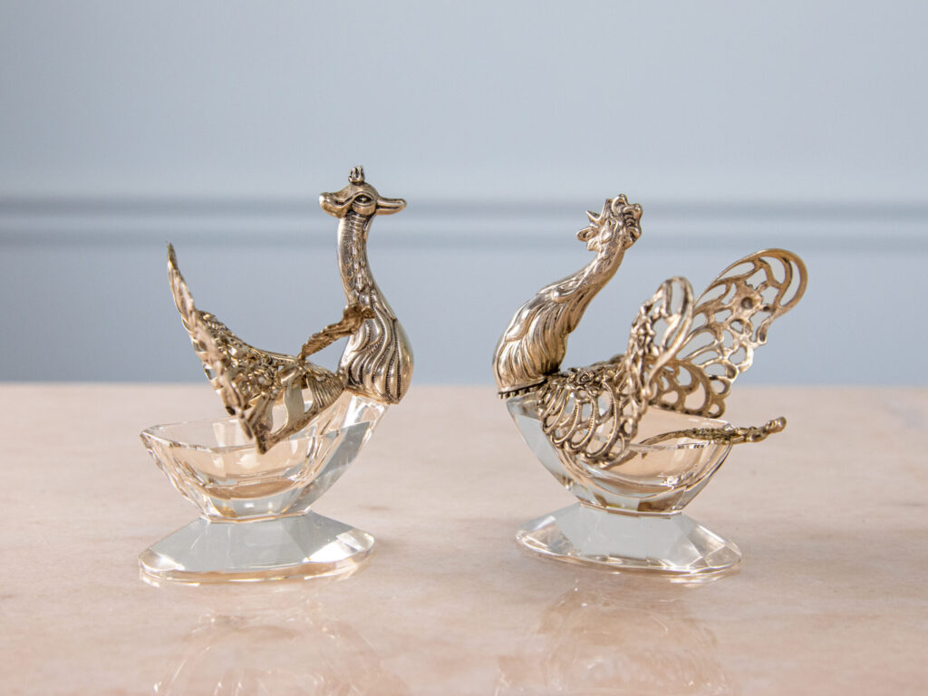 BN4A6112 Вінтажний срібний набір для спецій «Птахи»