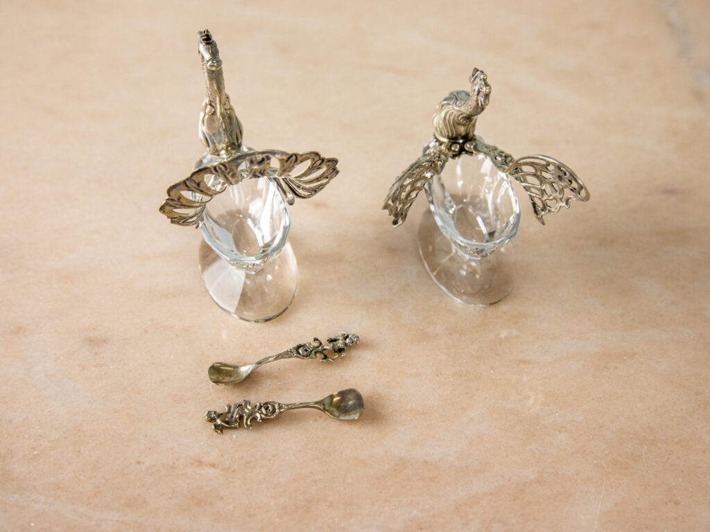 BN4A6115 Вінтажний срібний набір для спецій «Птахи»