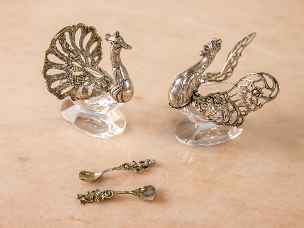 BN4A6116-2 Вінтажний срібний набір для спецій «Птахи»