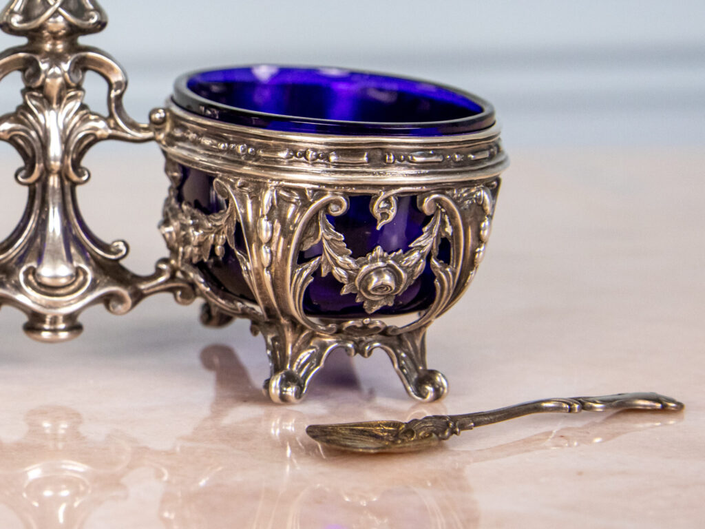 BN4A6700-2 Антикварная двойная серебряная солонка