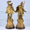 Пара антикварных скульптур «Воины на постаментах»
