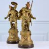 Пара антикварных скульптур «Воины на постаментах»