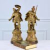 Пара антикварных скульптур «Воины на постаментах»