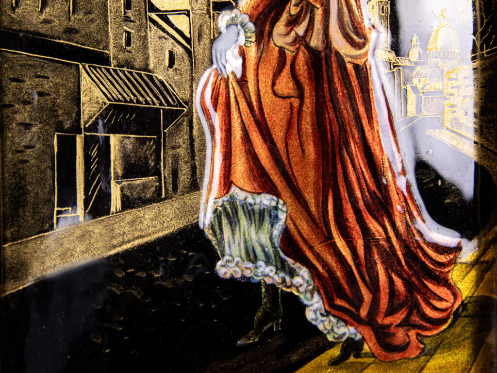 Вінтажний емалевий живопис «Під дощем», Р. Рестуе (R.Restoueix)