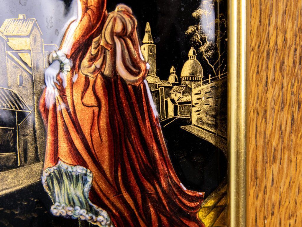 Вінтажний емалевий живопис «Під дощем», Р. Рестуе (R.Restoueix)