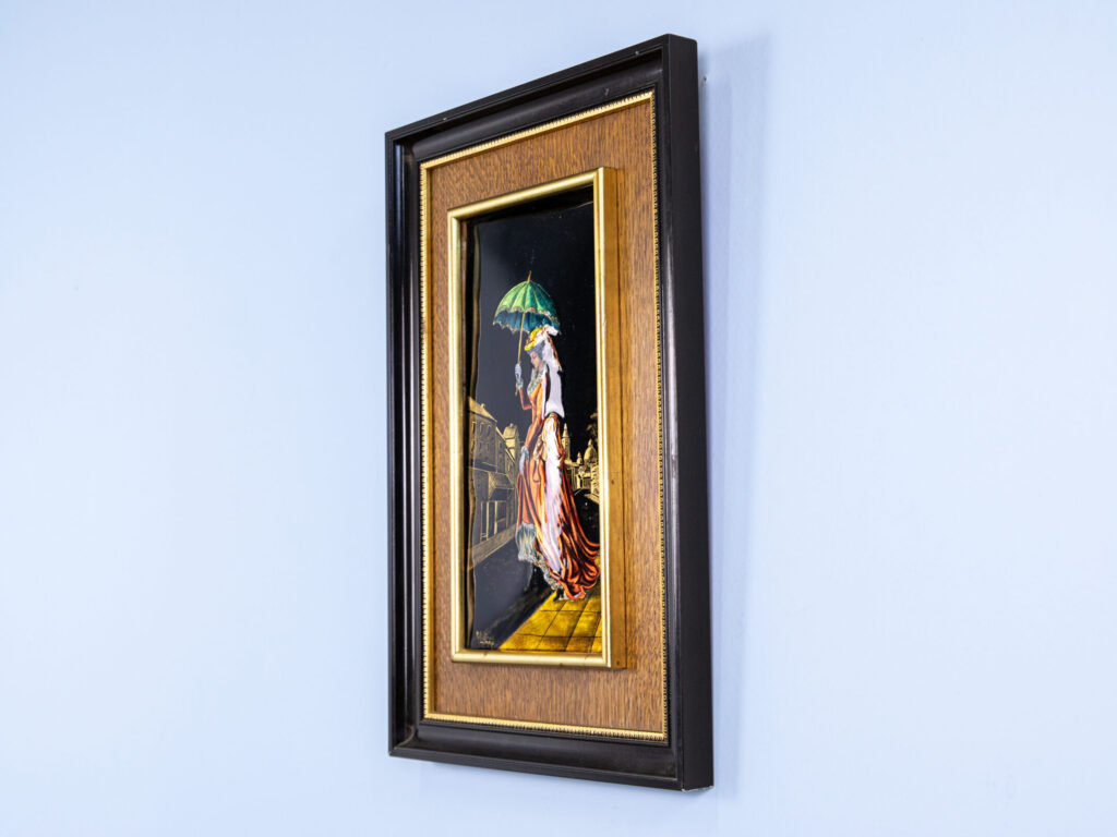 Вінтажний емалевий живопис «Під дощем», Р. Рестуе (R.Restoueix)