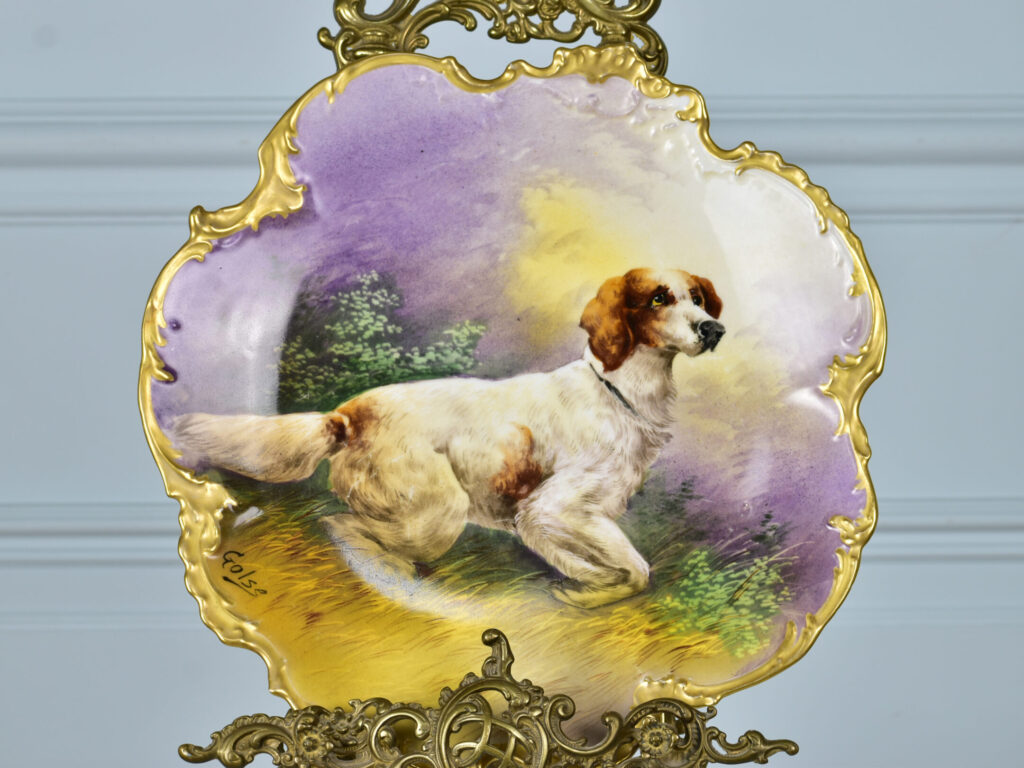 Антикварная тарелка «Охотничья собака», Лимож (Limoges)