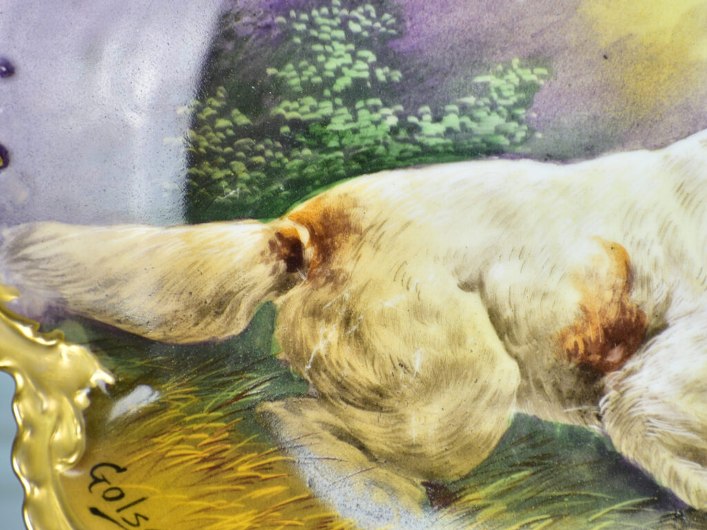 Антикварная тарелка «Охотничья собака», Лимож (Limoges)