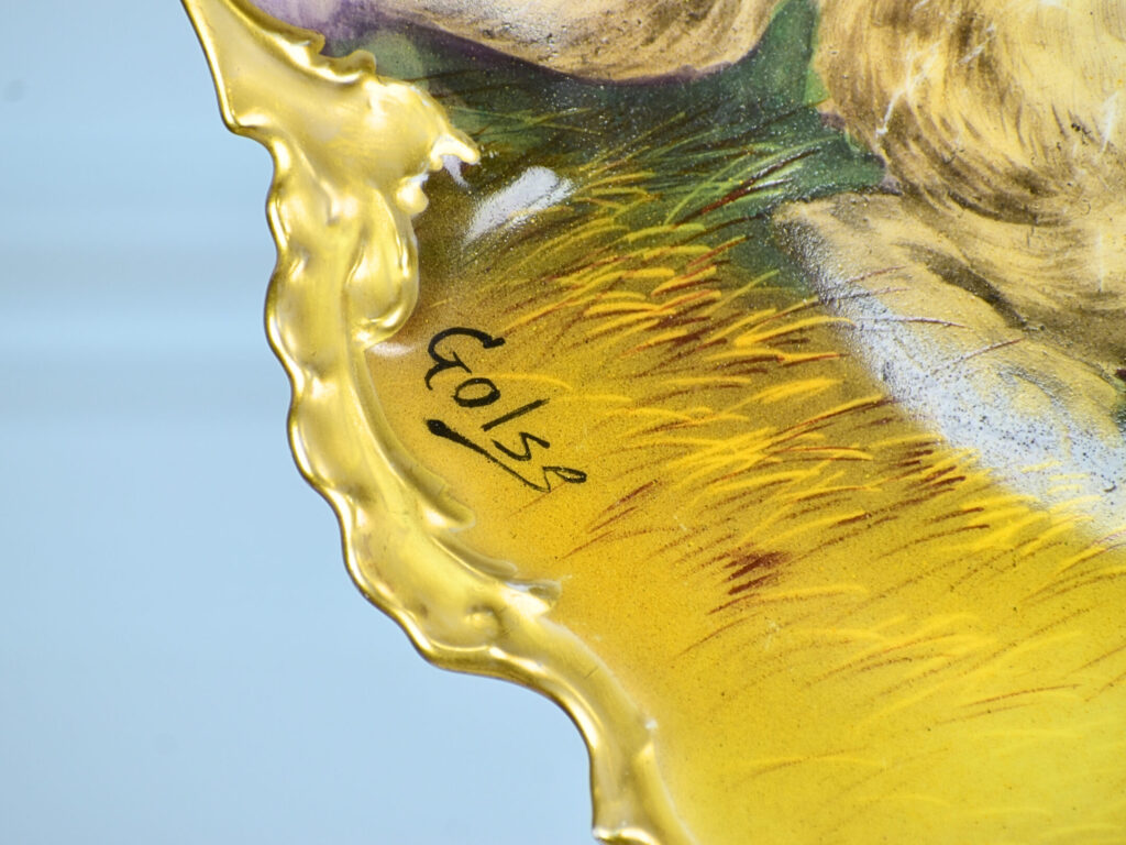 Антикварная тарелка «Охотничья собака», Лимож (Limoges)