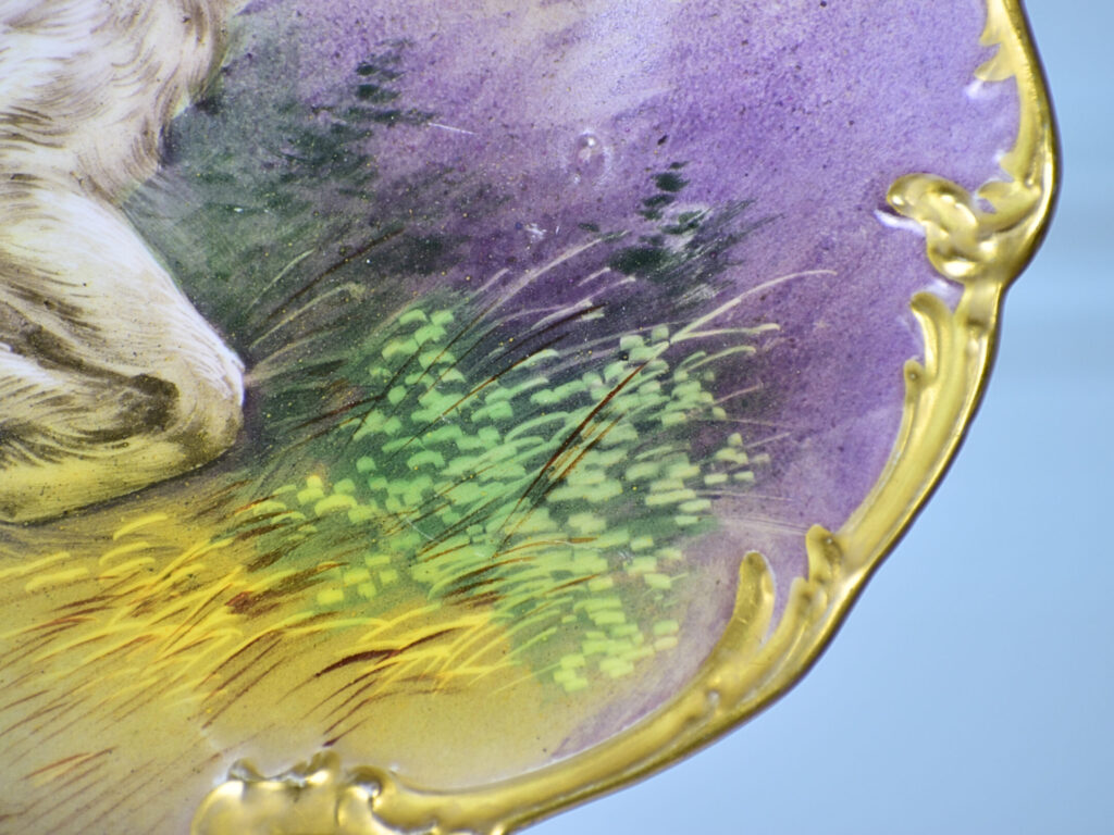 Антикварная тарелка «Охотничья собака», Лимож (Limoges)