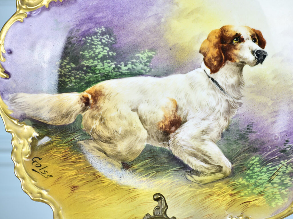 Антикварная тарелка «Охотничья собака», Лимож (Limoges)