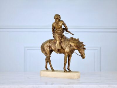 IMG_4454 Антикварная бронзовая скульптура «Казак-всадник», Рене Парис