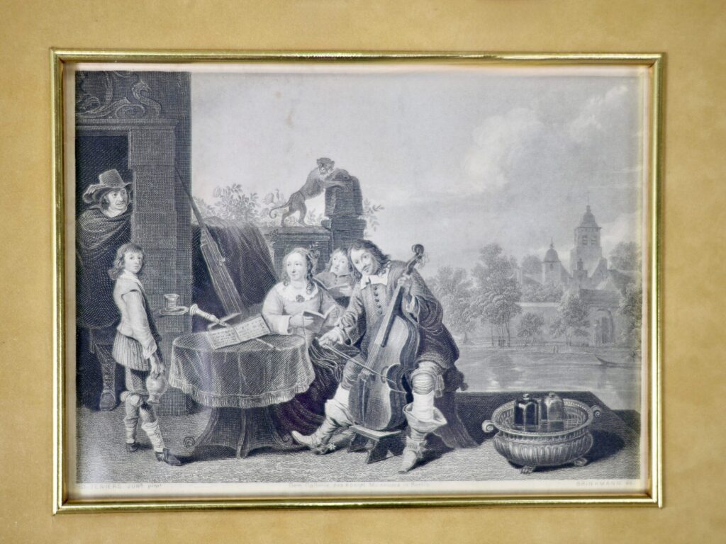 Антикварная гравюра «Художник и его семья»