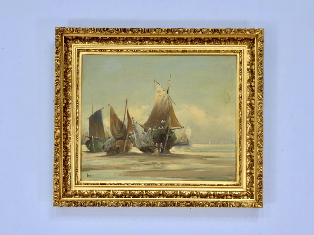 Антикварний живопис «Рибальські човни», Е. Верньє (Émile Vernier)