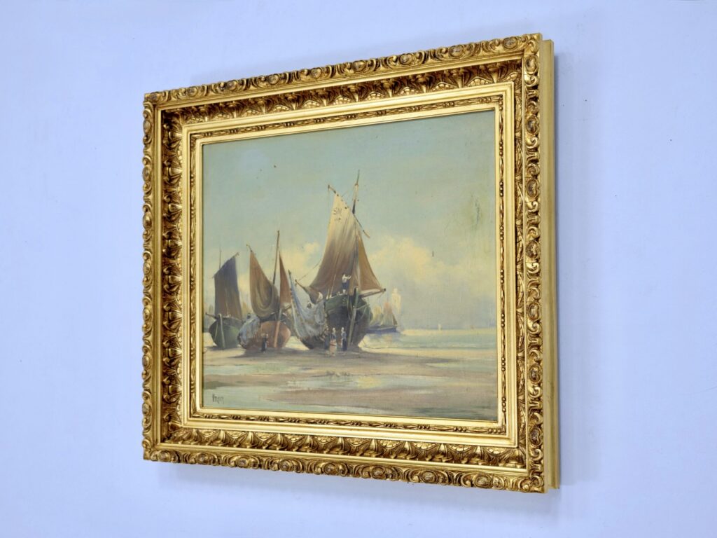 Антикварний живопис «Рибальські човни», Е. Верньє (Émile Vernier)