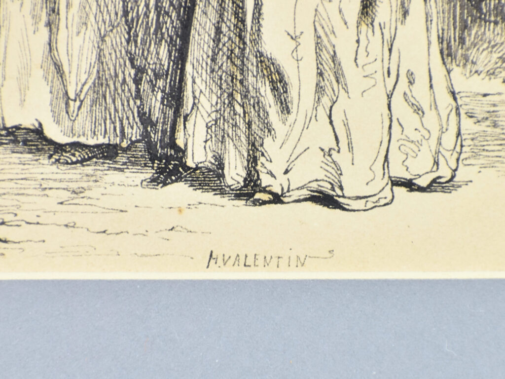 Антикварний офорт «Прогулянка», А. Валантен (Henri Valentin)