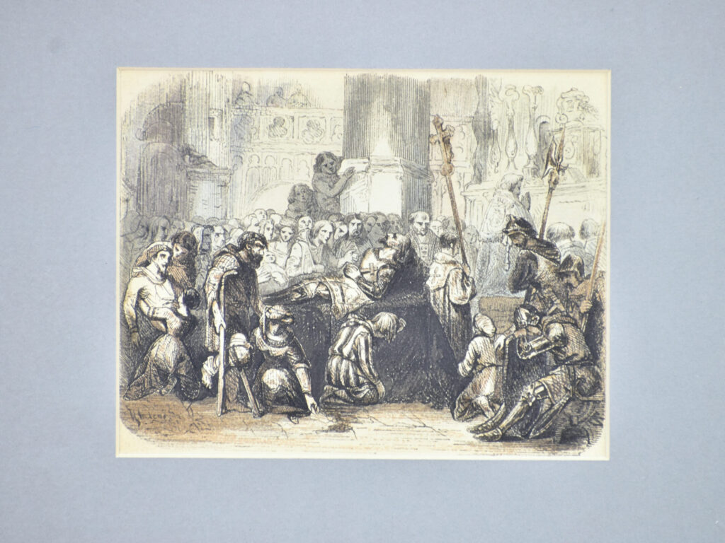 Антикварний офорт «Оплакування Карла І Доброго», А. Валантен (Henri Valentin)