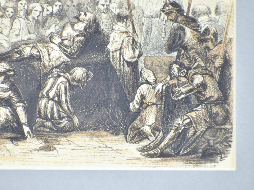 Антикварний офорт «Оплакування Карла І Доброго», А. Валантен (Henri Valentin)