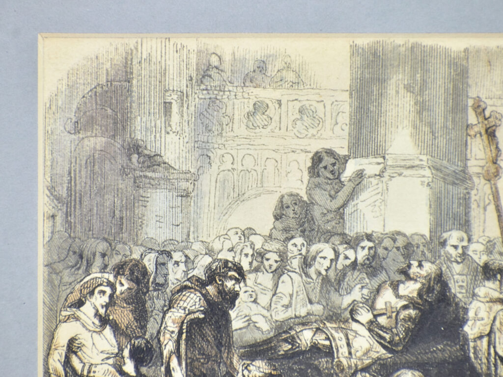 Антикварний офорт «Оплакування Карла І Доброго», А. Валантен (Henri Valentin)