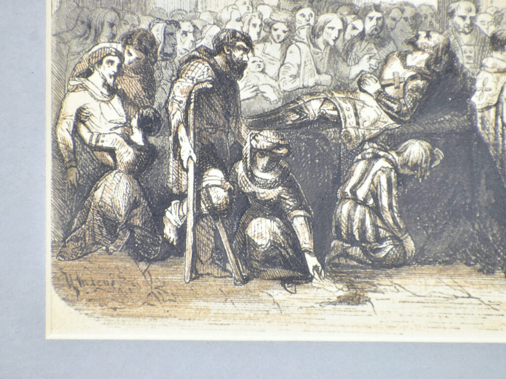 Антикварний офорт «Оплакування Карла І Доброго», А. Валантен (Henri Valentin)