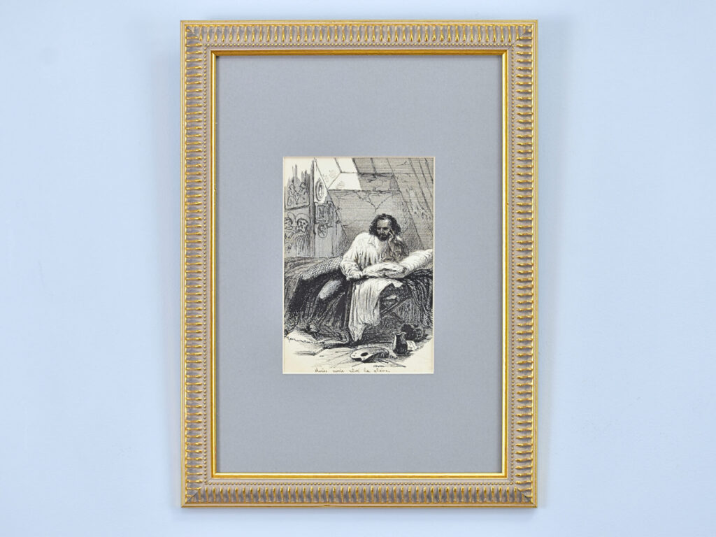 Антикварний офорт «Художник у мансарді», А. Валантен (Henri Valentin)