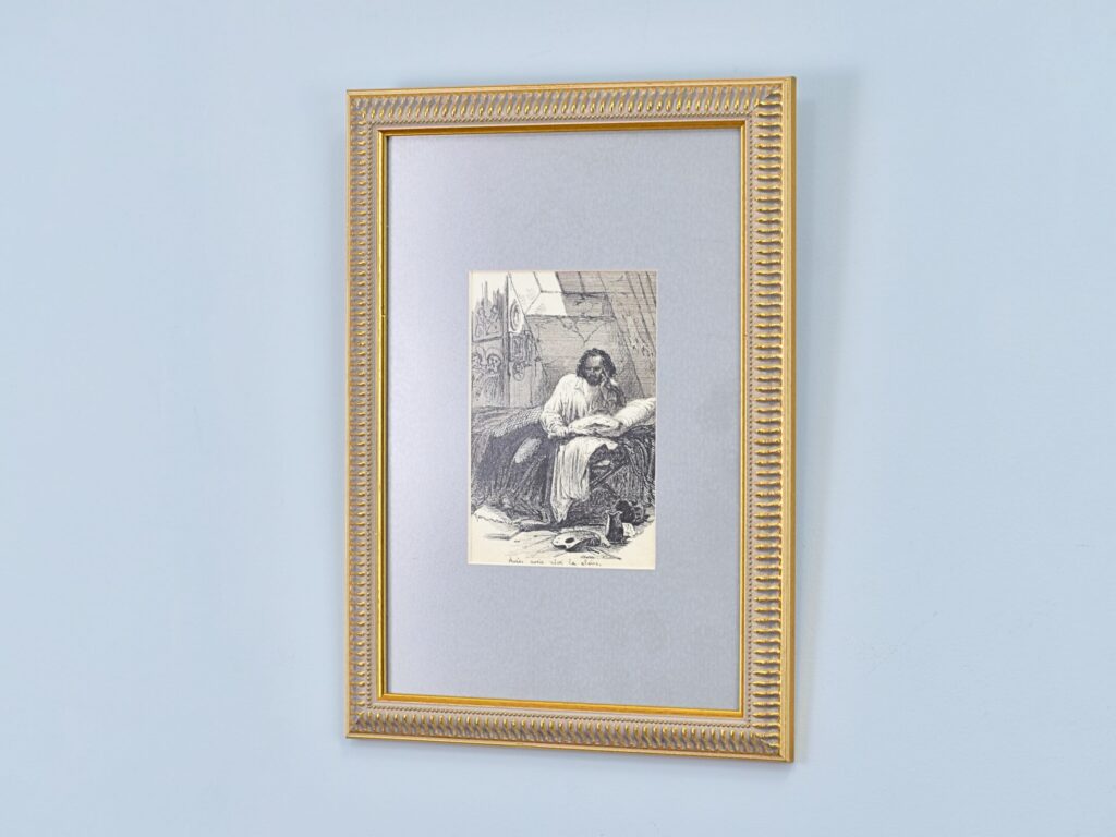 Антикварний офорт «Художник у мансарді», А. Валантен (Henri Valentin)