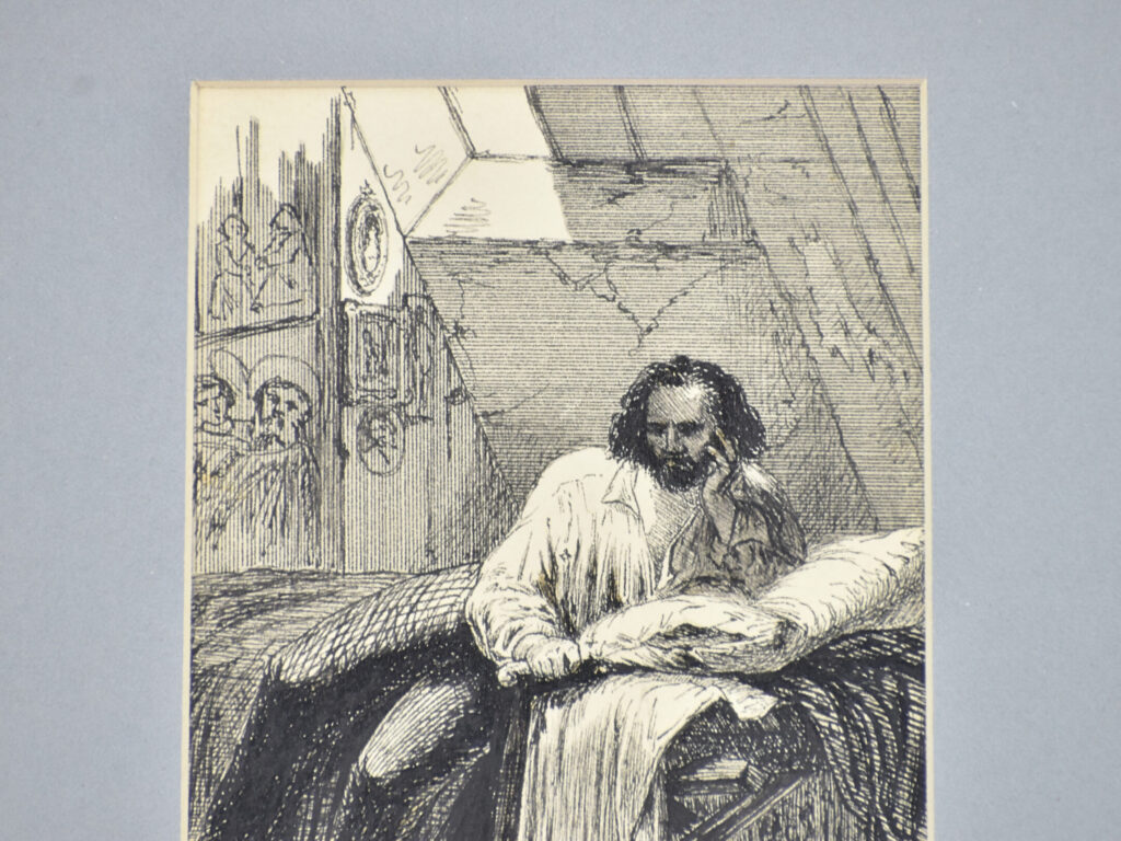Антикварний офорт «Художник у мансарді», А. Валантен (Henri Valentin)