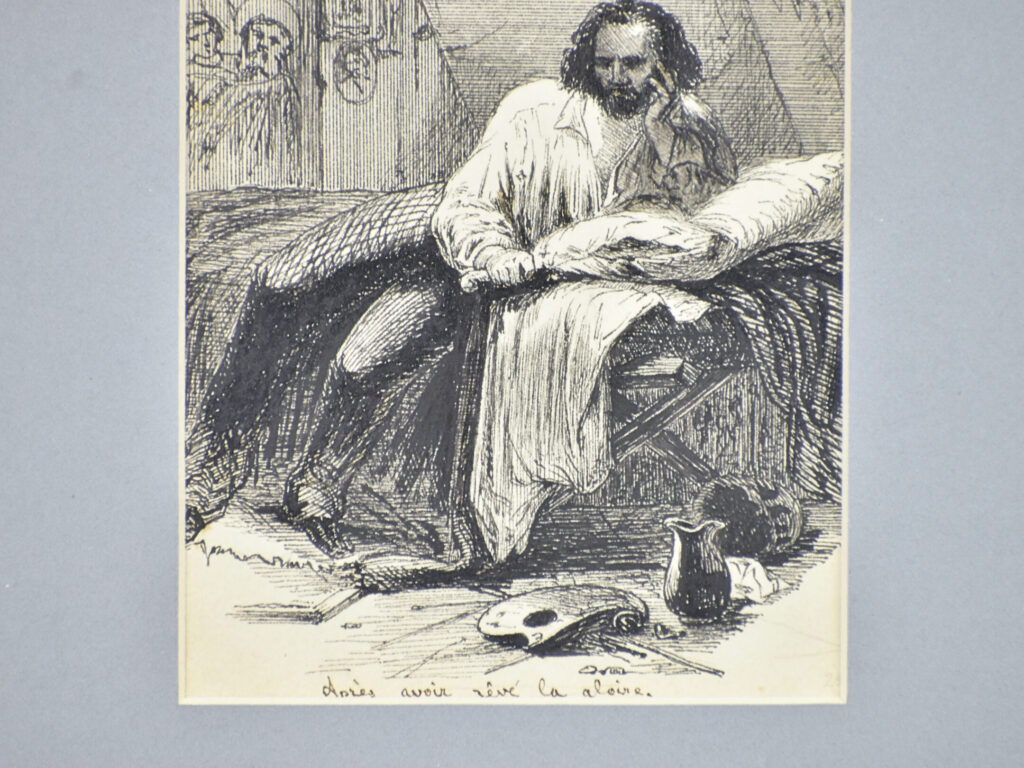 Антикварний офорт «Художник у мансарді», А. Валантен (Henri Valentin)