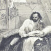 Антикварний офорт «Художник у мансарді», А. Валантен (Henri Valentin)