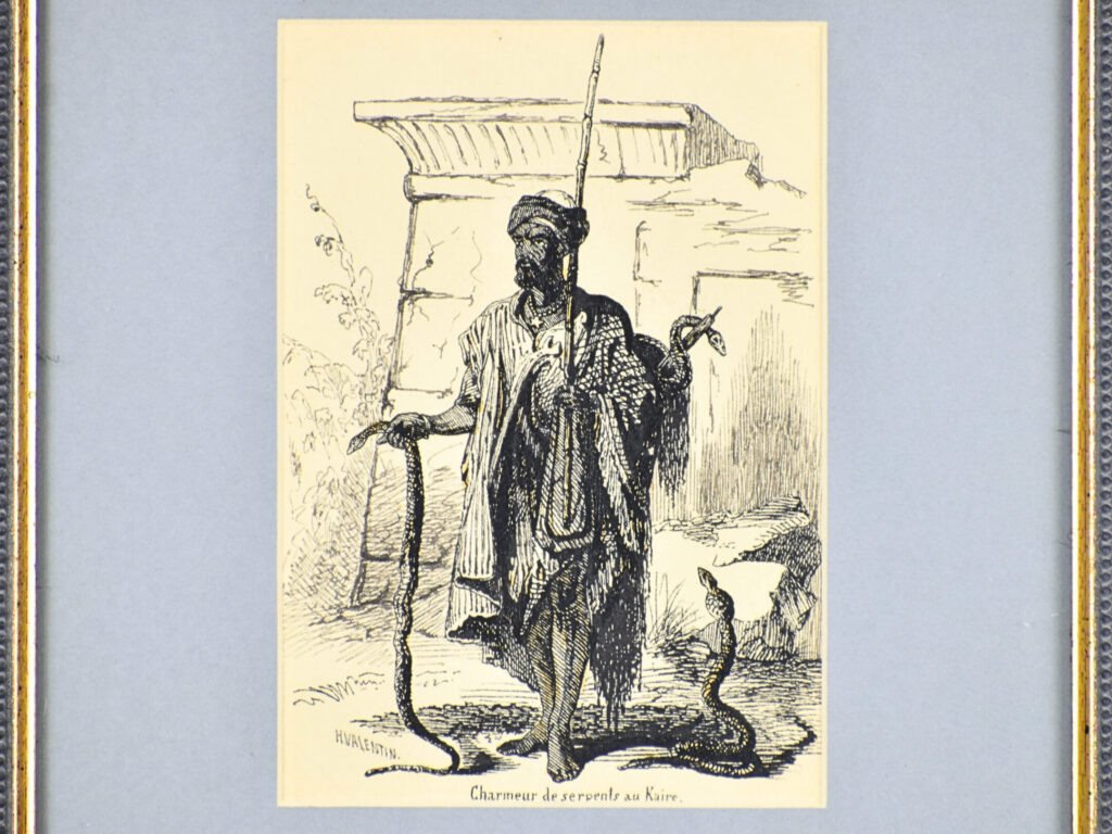 Антикварний офорт «Заклинатель змій у Каїрі», А. Валантен (Henri Valentin)