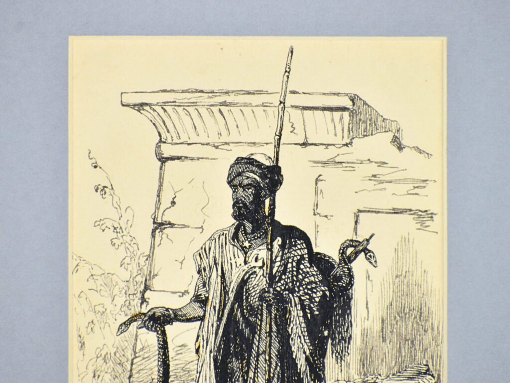 Антикварний офорт «Заклинатель змій у Каїрі», А. Валантен (Henri Valentin)
