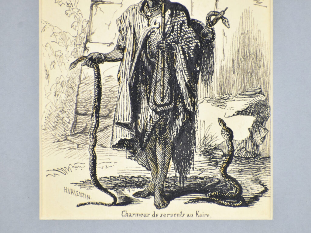 Антикварний офорт «Заклинатель змій у Каїрі», А. Валантен (Henri Valentin)