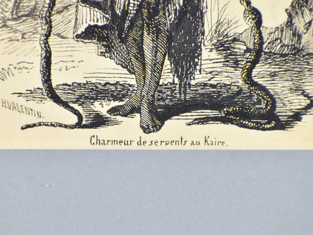 Антикварний офорт «Заклинатель змій у Каїрі», А. Валантен (Henri Valentin)