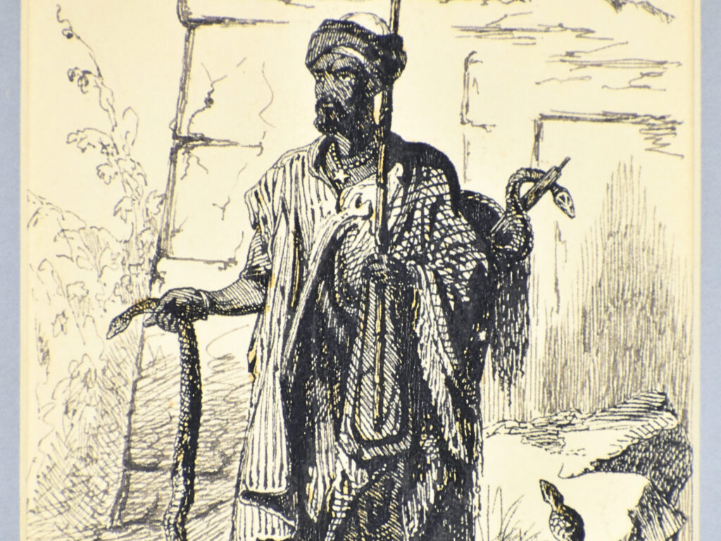 Антикварний офорт «Заклинатель змій у Каїрі», А. Валантен (Henri Valentin)