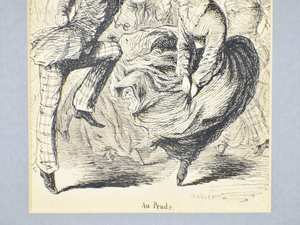 Антикварний офорт «У Прадо», А. Валантен (Henri Valentin)
