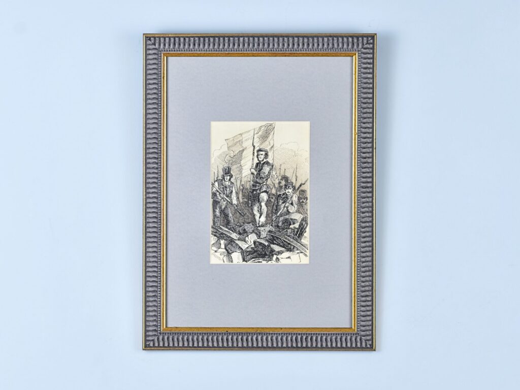 Антикварний офорт «Барикада 1848 року», А. Валантен (Henri Valentin)