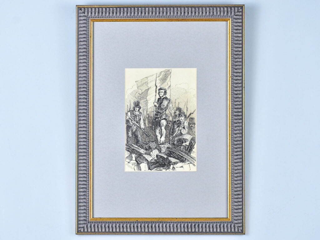 Антикварний офорт «Барикада 1848 року», А. Валантен (Henri Valentin)