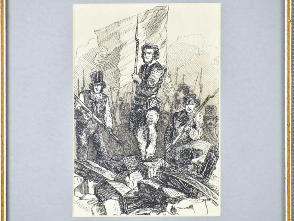 Антикварний офорт «Барикада 1848 року», А. Валантен (Henri Valentin)