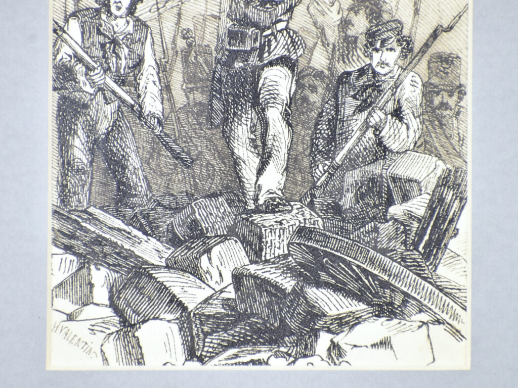 Антикварний офорт «Барикада 1848 року», А. Валантен (Henri Valentin)