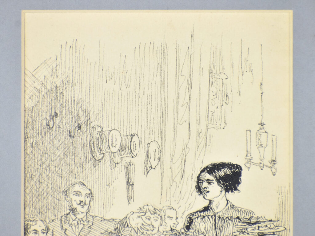 Антикварний офорт «Офіціантка в таверні», А. Валантен (Henri Valentin)