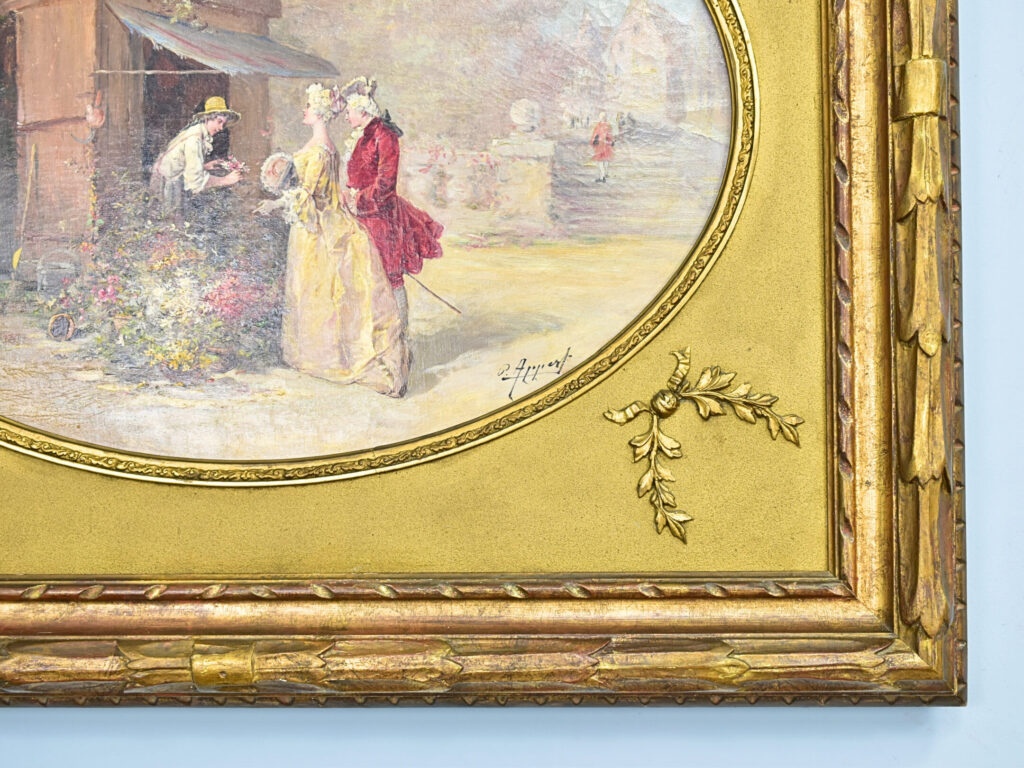 Антикварний живопис «Біля квіткової лавки», Ж. Аппер (Georges Appert)