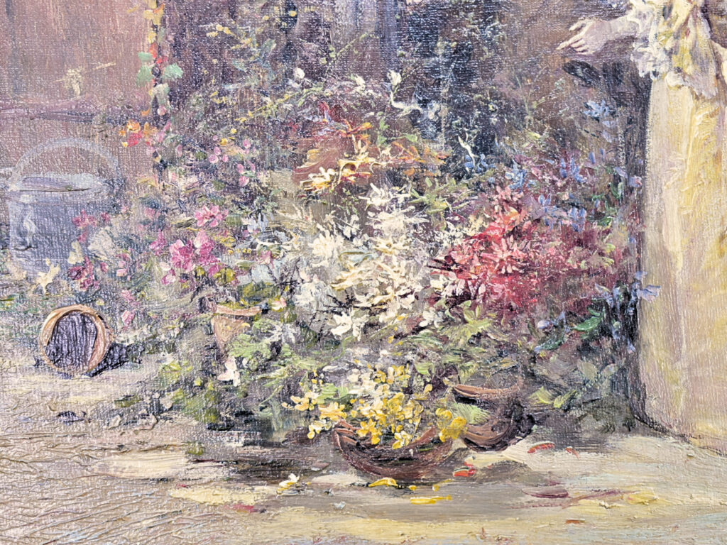 Антикварний живопис «Біля квіткової лавки», Ж. Аппер (Georges Appert)